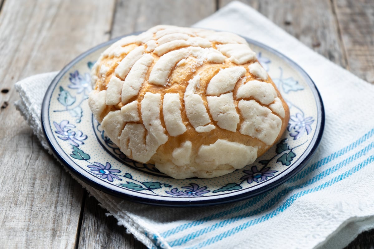 Concha tradicional de vainilla, pan dulce artesanal mexicano